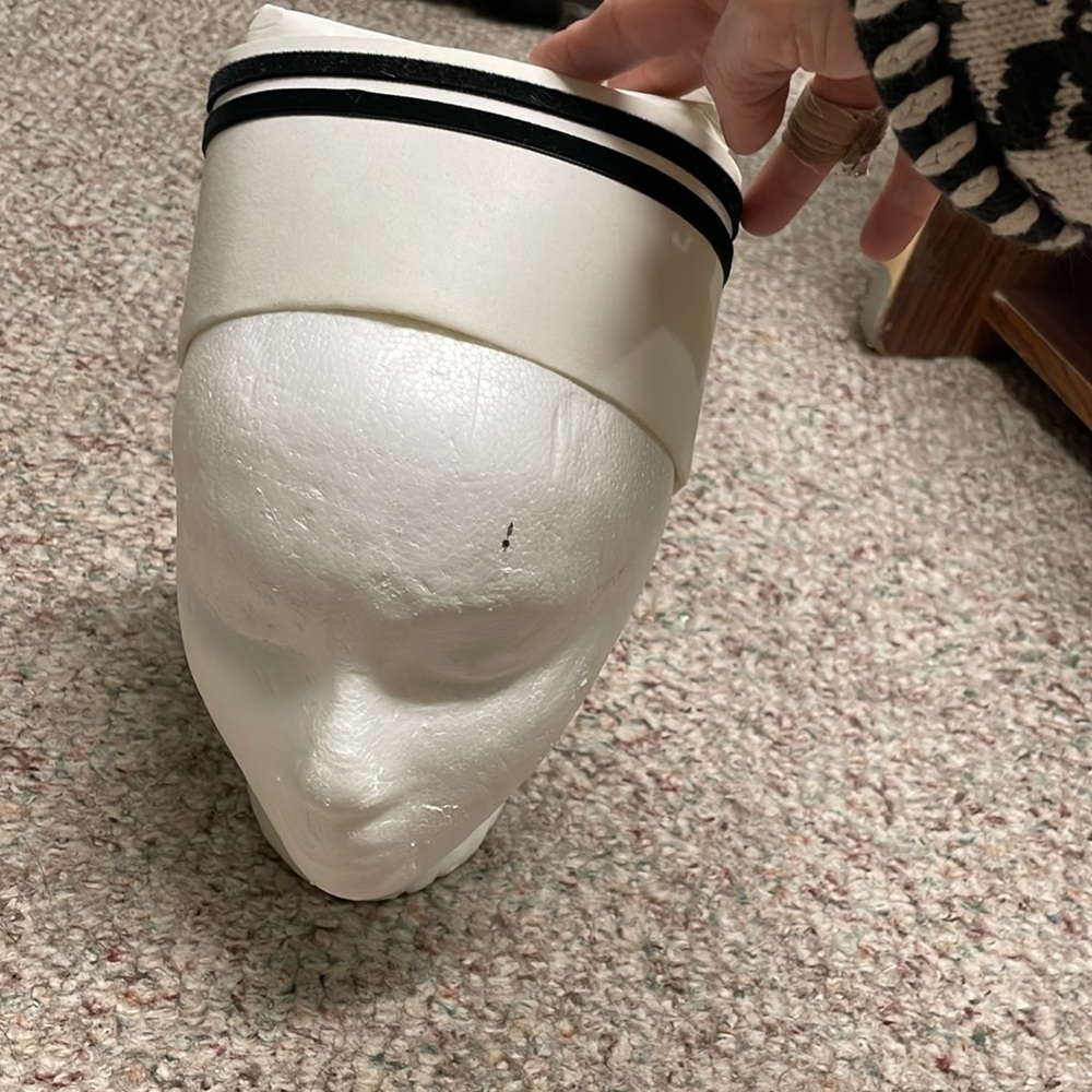Vintage 50s White nurse Hat with Black velvet Stripes